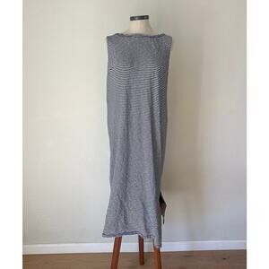 Talbots Striped Cotton Midi Dress Navy White Sleeveless Size L